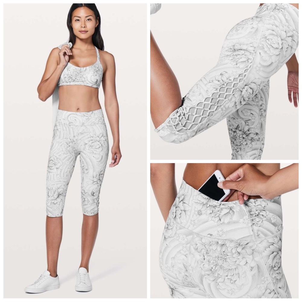•LULULEMON• Love Knot Crop *15" Legging in Twine‎ White Multi Gym Yoga Size 4